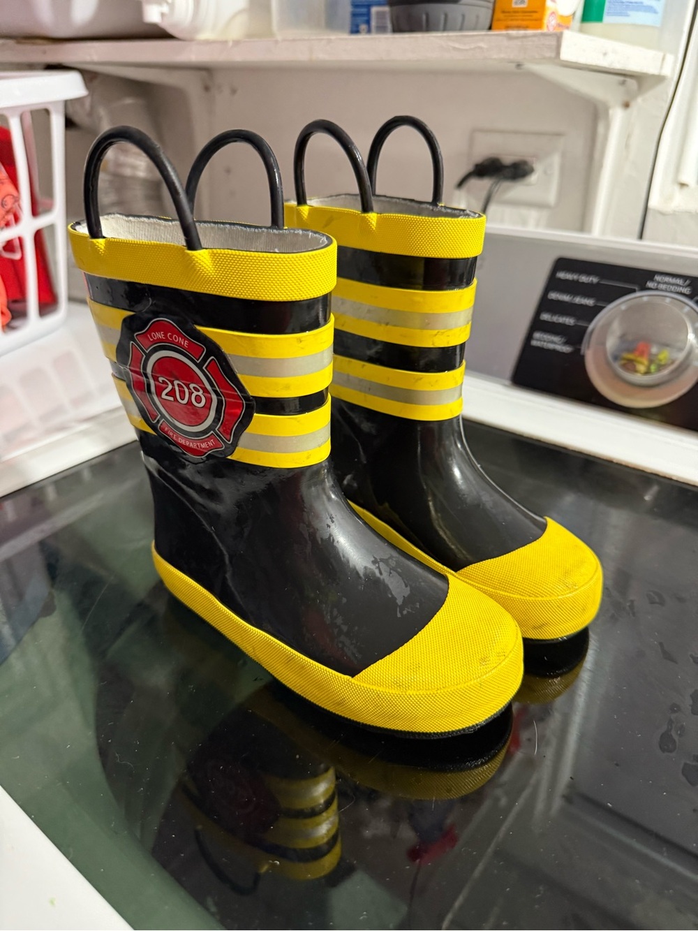Kids Firefighter-Style Rain Boots in Yellow & Black
